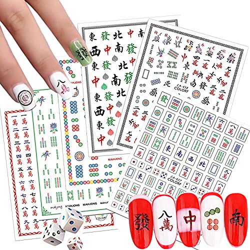 8 Листови Карти за Играње Помине Уметност Налепници со 6 Листови Mahjong Помине Уметност Налепници