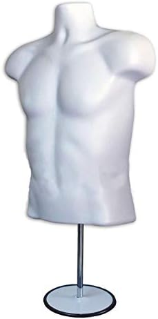 2 Пакет Машки Манекен Торзото со Стојат Фустан Форма Tshirt Екранот Countertop Шупливи Назад Тело со Метални Пол & Виси