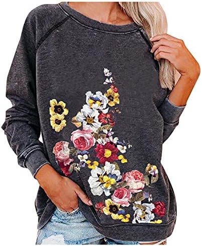 Женска Секојдневен Crewneck Sweatshirt Печатени Лабава Мека Долг Ракав Pullover Кошули, Блузи