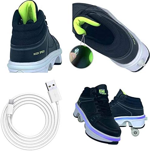 DABMR Деформација Ролери Чевли, USB Chargable LED Светло До Ролери Чевли, Невидливи Четири Круга на Трчање Ролери, Водоотпорен