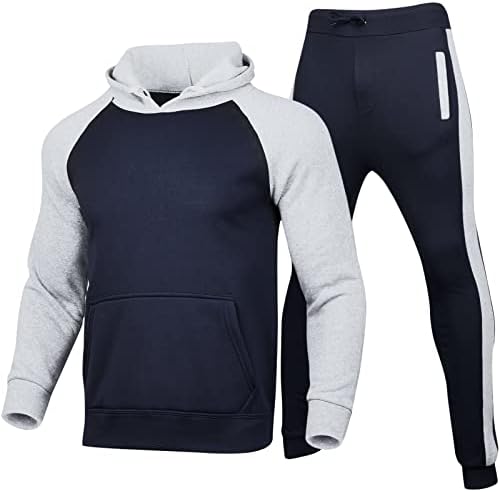 ZMHEGW Sweatpants И Качулка Сет За Мажите Есенски И Зимски Одмор Splice Џемпер Панталони Спортски Одговараат на Џогирање