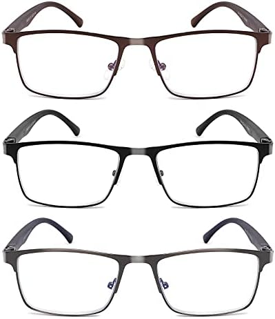 CRGATV 3-Pack Читање Очила за Мажи Сина Светлина Филтрирање Целосна Рамка Метал Читатели Анти Ув/замор на Очите/Отсјај