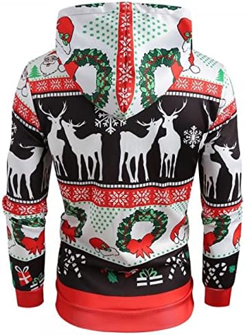 Грда Божиќ Дуксери за Мажи,Мажи Есен Секојдневен Божиќ Elk Печатени Pullovers Маскирани Tether Долг Ракав Спорт Sweatshirt